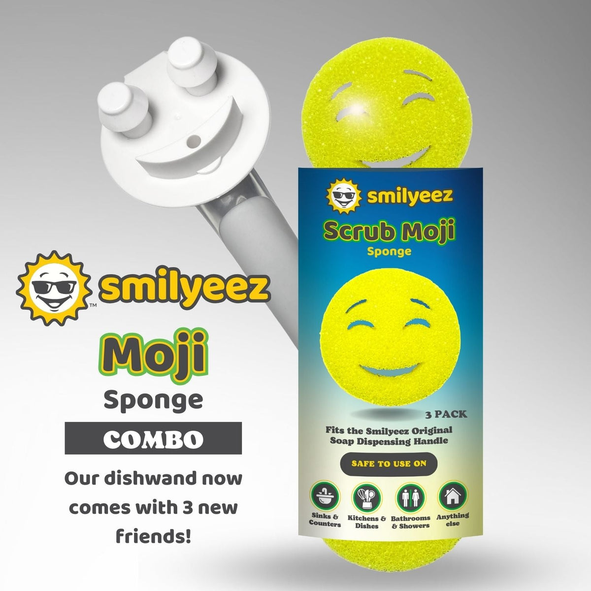 The Original Scrub Moji Smiling Sponge Handle - Scrub Moji Combo - Yellow Sponge