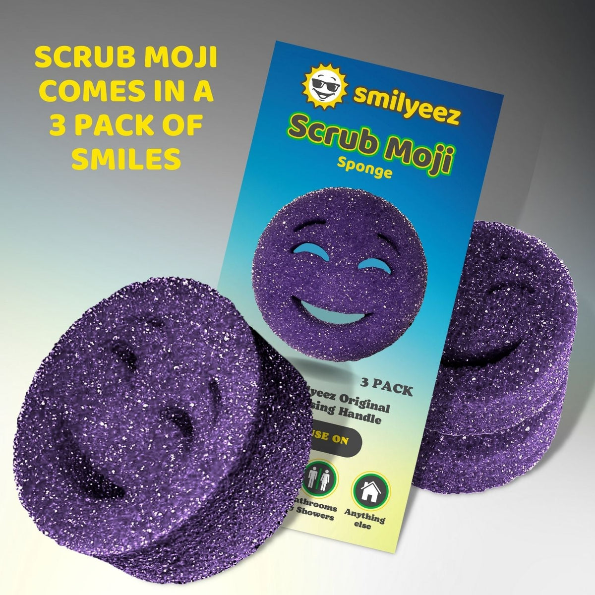 The Original Scrub Moji Smiling Sponge Handle - Scrub Moji Combo - Purple Sponge