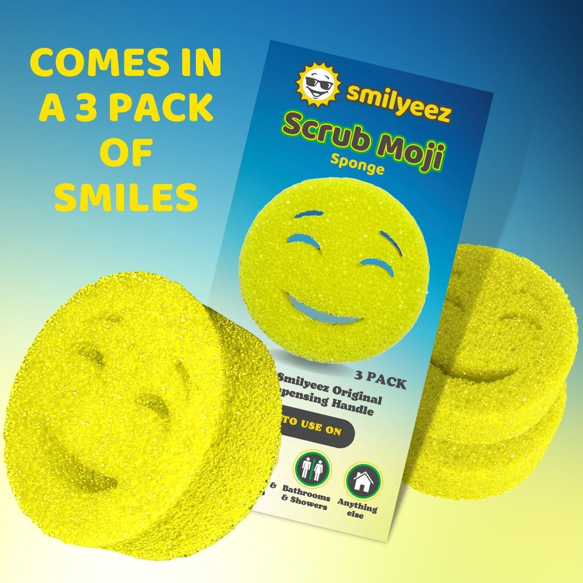 The Original Scrub Moji Smiling Sponge Handle - Scrub Moji Combo - Yellow Sponge