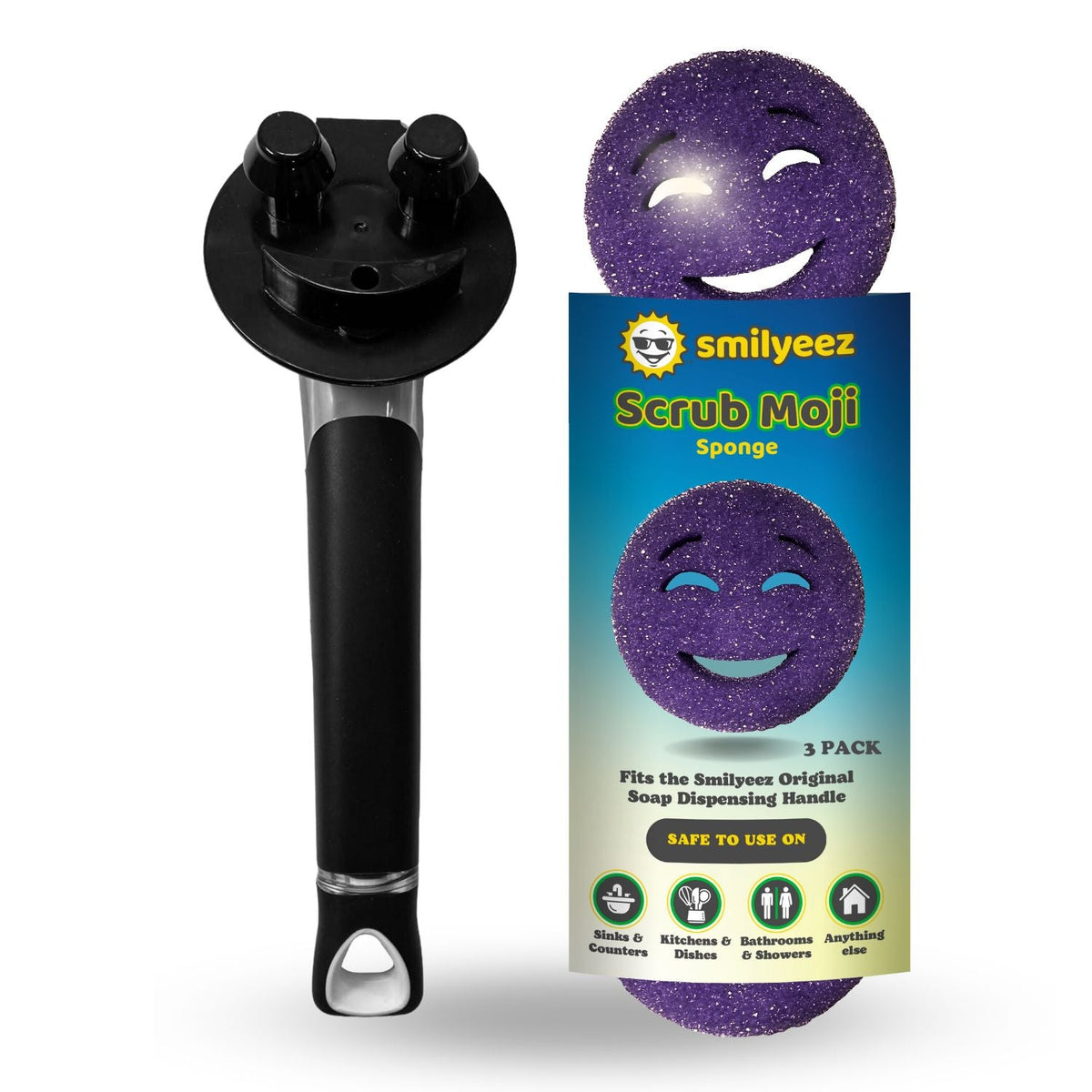 The Original Scrub Moji Smiling Sponge Handle - Scrub Moji Combo - Purple Sponge