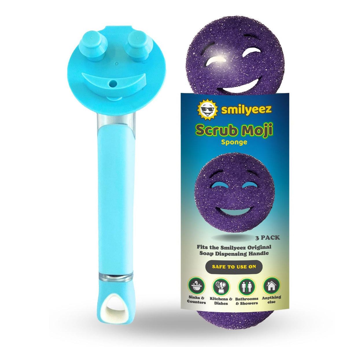 The Original Scrub Moji Smiling Sponge Handle - Scrub Moji Combo - Purple Sponge
