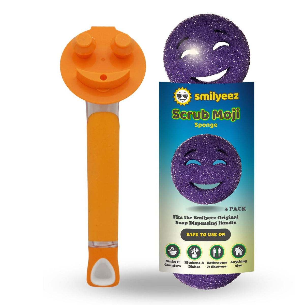 The Original Scrub Moji Smiling Sponge Handle - Scrub Moji Combo - Purple Sponge
