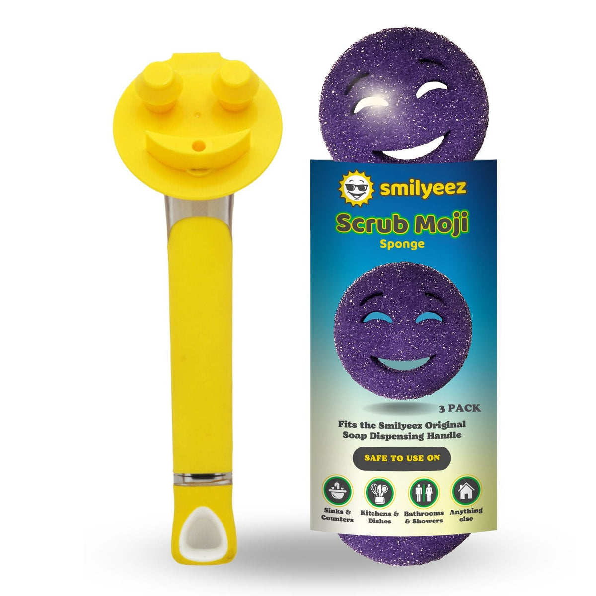 The Original Scrub Moji Smiling Sponge Handle - Scrub Moji Combo - Purple Sponge
