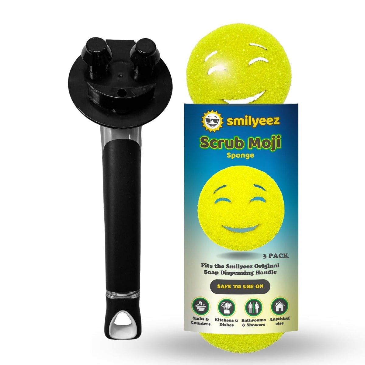 The Original Scrub Moji Smiling Sponge Handle - Scrub Moji Combo - Yellow Sponge