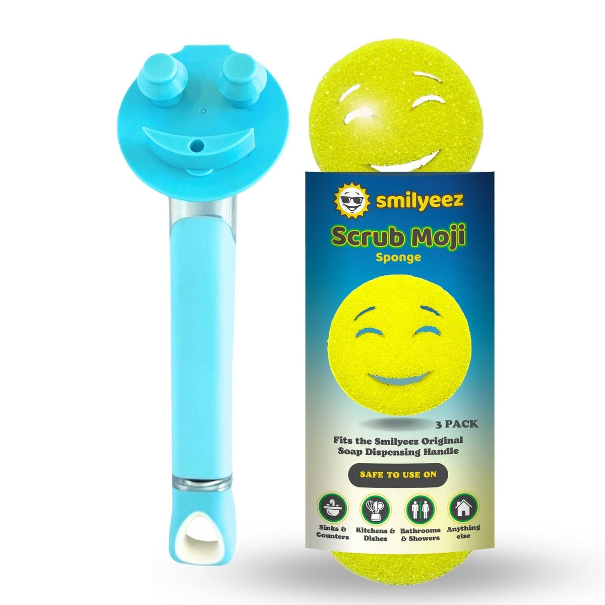 The Original Scrub Moji Smiling Sponge Handle - Scrub Moji Combo - Yellow Sponge