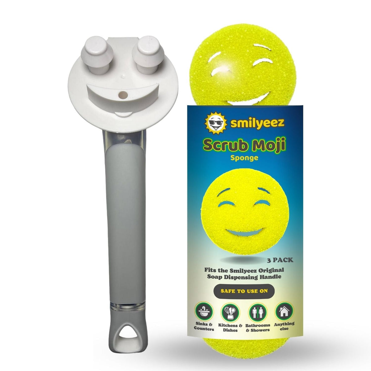 The Original Scrub Moji Smiling Sponge Handle - Scrub Moji Combo - Yellow Sponge