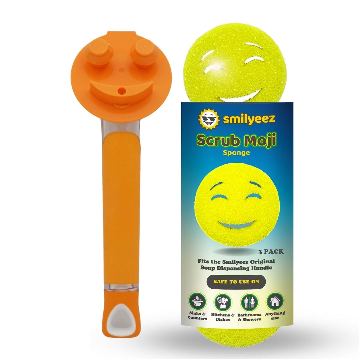 The Original Scrub Moji Smiling Sponge Handle - Scrub Moji Combo - Yellow Sponge