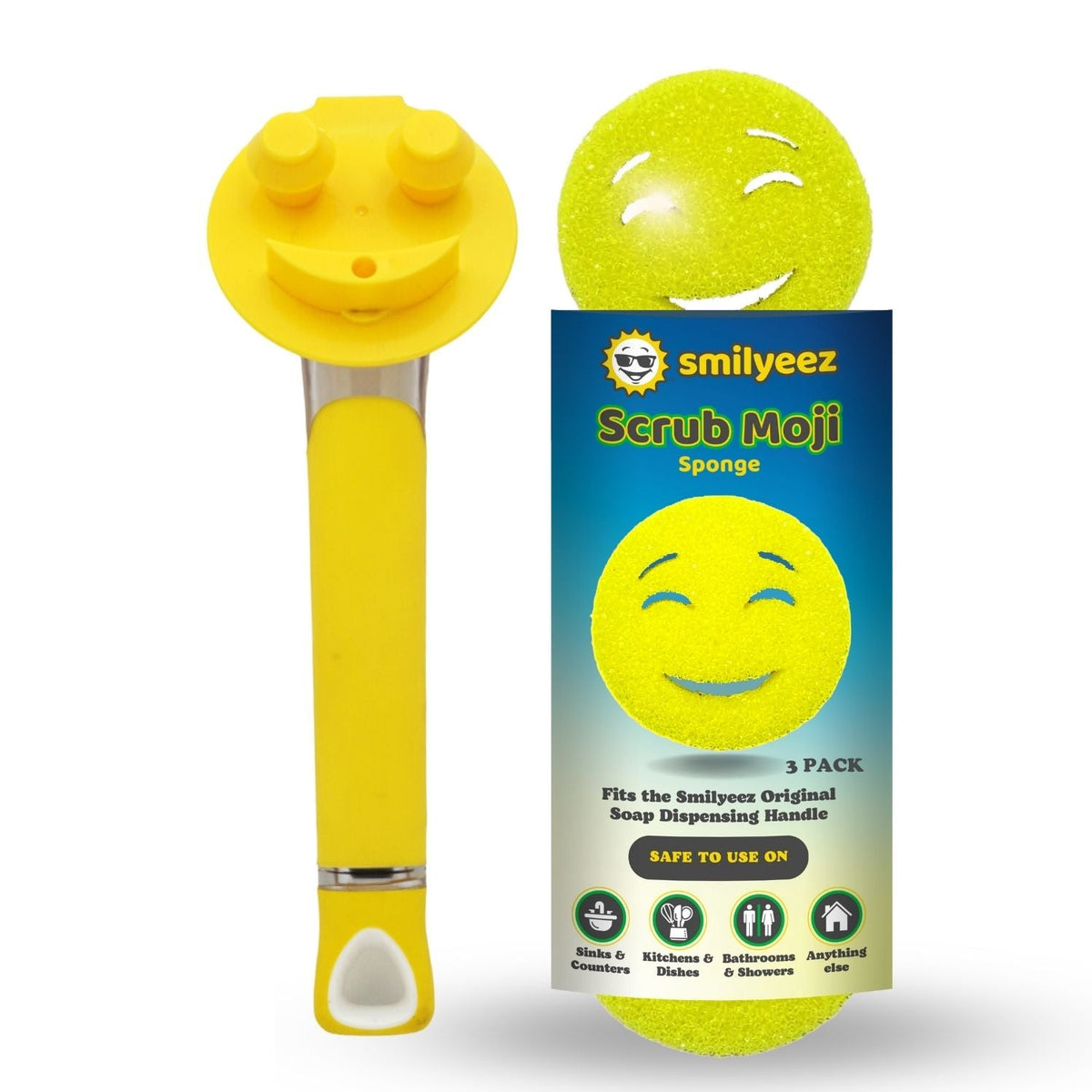 The Original Scrub Moji Smiling Sponge Handle - Scrub Moji Combo - Yellow Sponge
